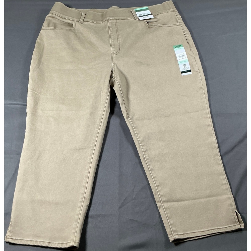 Terra & Sky Womens 2X 20W-22W Capri Jegging Quinn Wash Khaki Tan Pull On Stretch